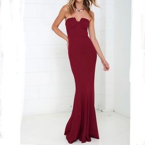 LULUS LADYLOVE WINE RED STRAPLESS MAXI DRESS